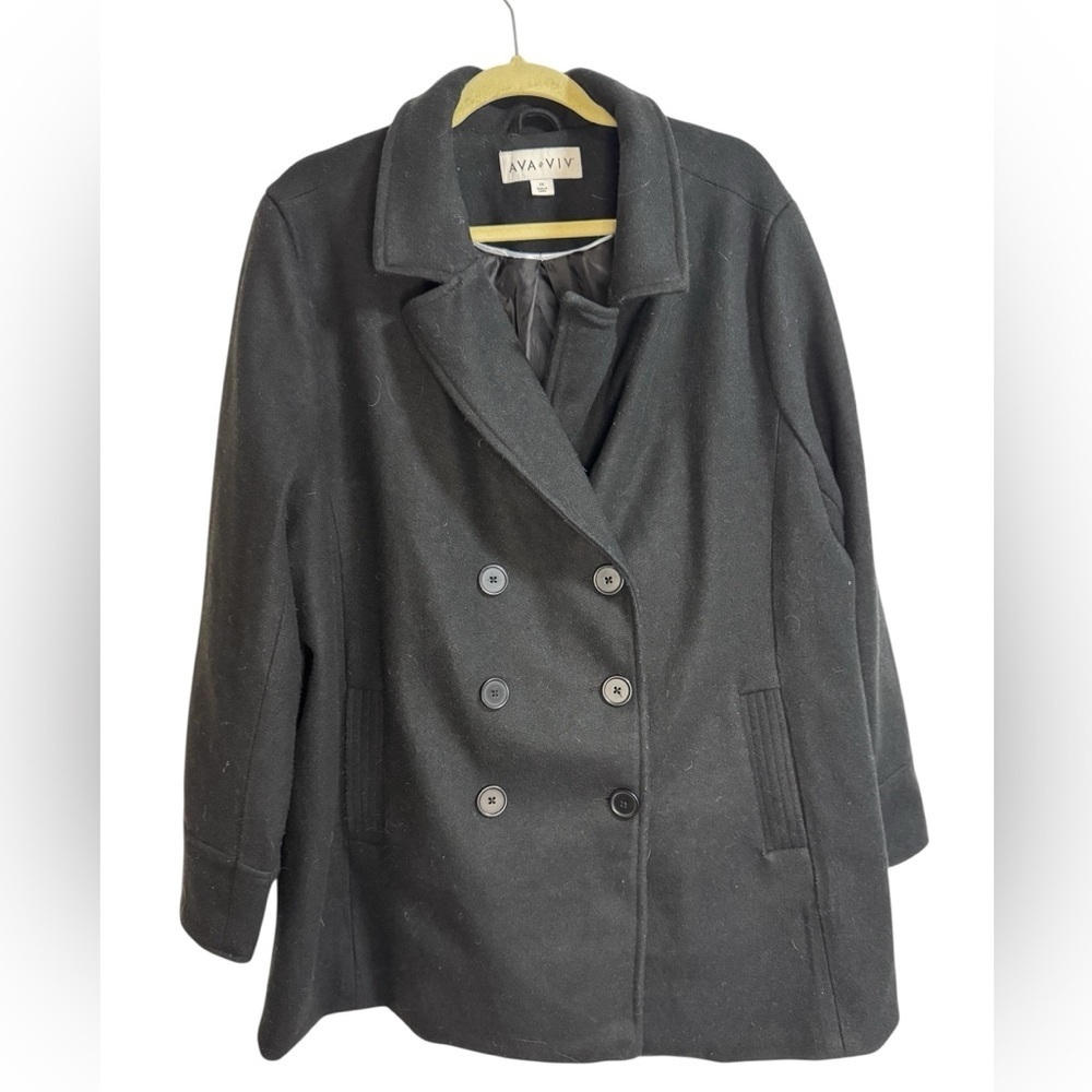 Ava & Viv Black Pea Coat with Notched Lapel